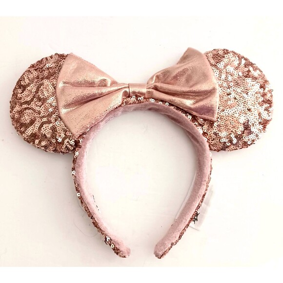 Disney Rose Gold Sequin Minnie Mouse Ears Headband - Picture 1 of 5